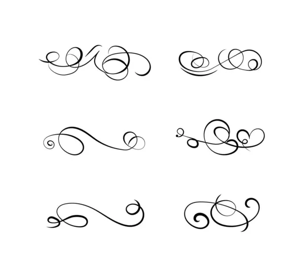 Vector swirl lines set on white background, black lines, flourish frames. — Stock Vector