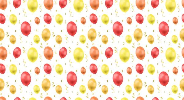 Vector Seamless Pattern, Balloons and Serpentine, Bright Golden Confetti Explosion, Birthday Greeting Card Bright Colored Background Template. — 스톡 벡터