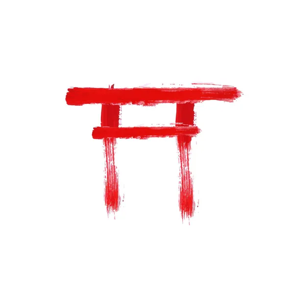 Διάνυσμα κόκκινο torii πύλη απομονώνονται σε λευκό, καλλιγραφικά εγκεφαλικά επεισόδια. — Διανυσματικό Αρχείο