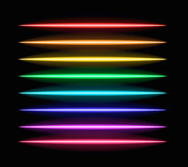 Vektör neon fırçalar dizildi, gökkuşağı renkli çizgiler, neon ışık tüpleri.