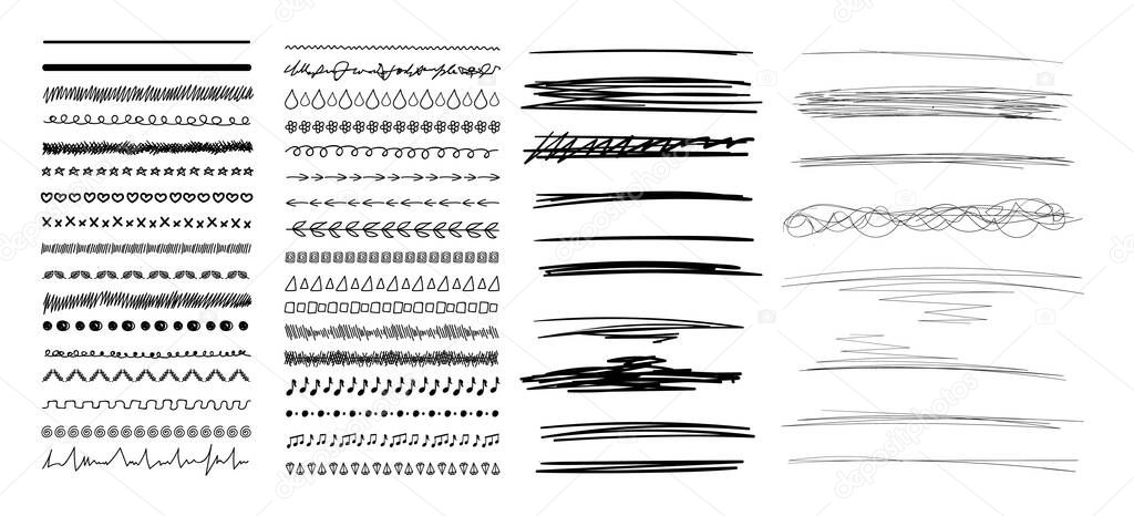 Vector Set of Hand Drawn Doodle Lines Isolated on White Background, Sketched Design Elements, Black Lines on White Background.