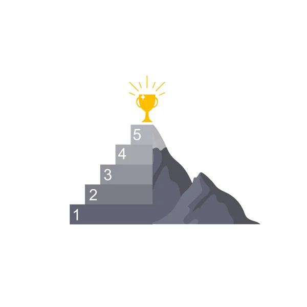 Vector berg en award op de top van het, acieving concept, kleine stappen, alles is mogelijk. — Stockvector