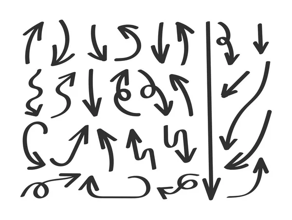 Conjunto vectorial de flechas simples dibujadas a mano aisladas, signos de dirección. — Archivo Imágenes Vectoriales