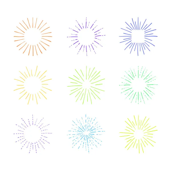Векторный цветной круг Ретро стиль фейерверки изолированы на белом фоне, красочные иллюстрации. — стоковый вектор