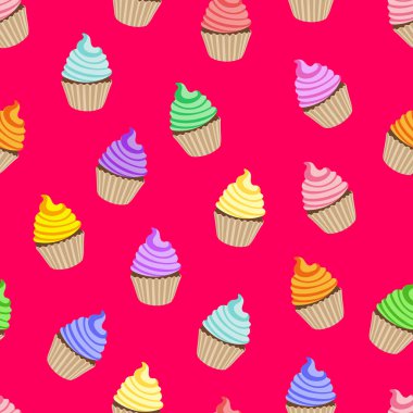 Renkli vektör kekler Kusursuz Desen, parlak morumsu renk, arkaplan şablonu.