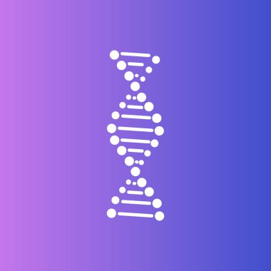 Vektör DNA zinciri, mavi arkaplanda basit beyaz simge, vektör illüstrasyon şablonu.