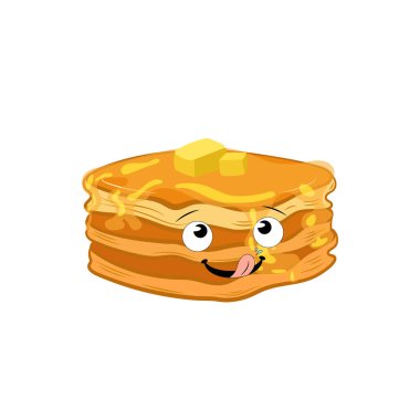 Vektör krepleri, çizgi film çizimleri, tereyağlı krepler, beyaz arka planda izole edilmiş tatlı krepler, komik çizgi film suratlı tatlı çizimleri..