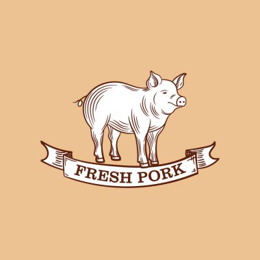 Vintage flamalı Vektör Domuz taslağı, retro biçim amblem şablonu.