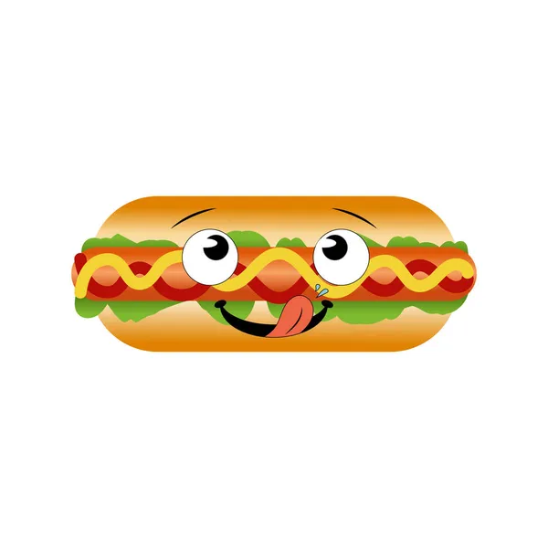 Hot Dog Vectoriel Avec Icône Drôle Visage Isolé Sur Fond — Image vectorielle