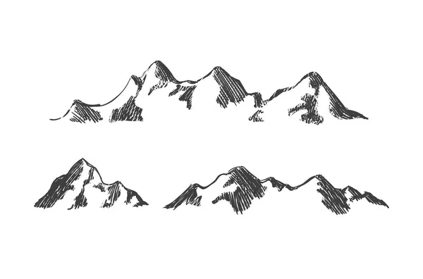 Векторные Рисованные Горы Горный Эскиз Природная Иллюстрация Разные Горы — стоковый вектор