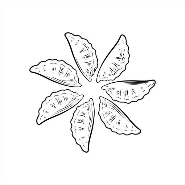 Vector Illustration Dumplings Outline Sketch Isolated White Background — 스톡 벡터