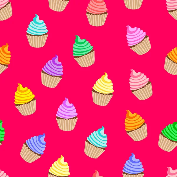 Patrón Inconsútil Cupcakes Colores Vectoriales Color Magenta Brillante Plantilla Fondo — Vector de stock
