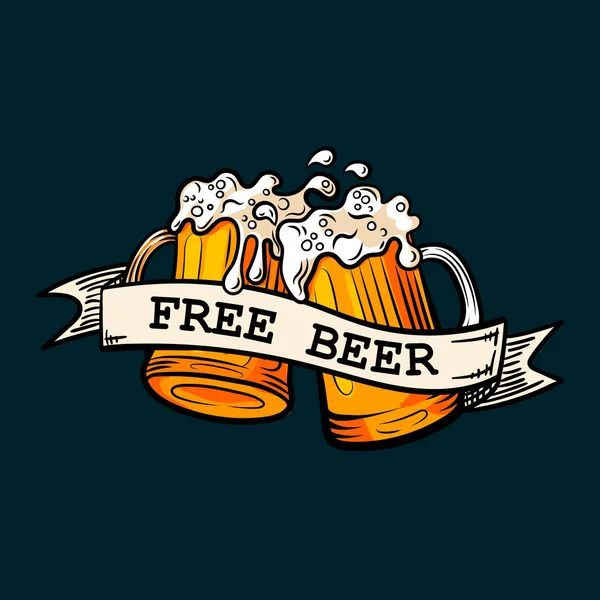 Vector Free Beer afiş şablonu, klasik tarz çizim, retro logo, promosyon konsepti, bira. — Stok Vektör