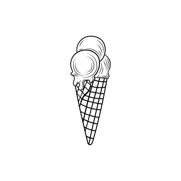 Vector outline ice cream cone isoalted on white background, simple icon template. — Stock Vector