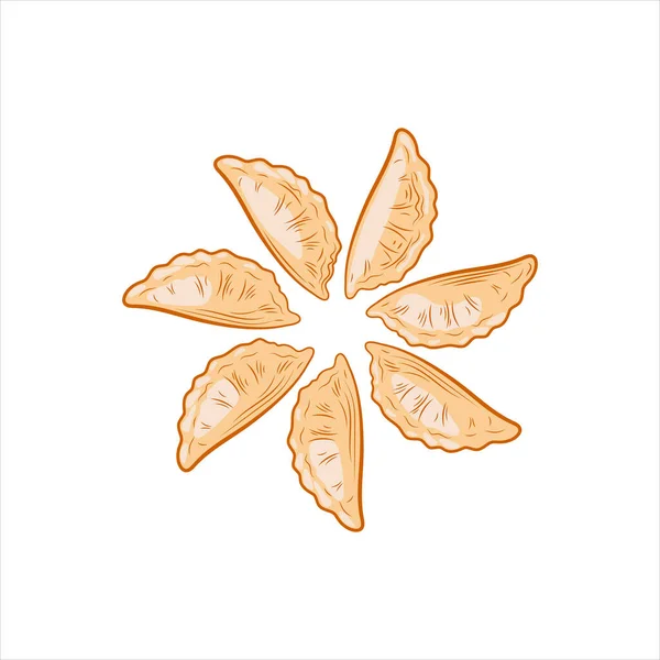 陀螺的矢量图解 日本饺子在白色背景上分离 色彩斑斓的图解 圆形上菜 — 图库矢量图片