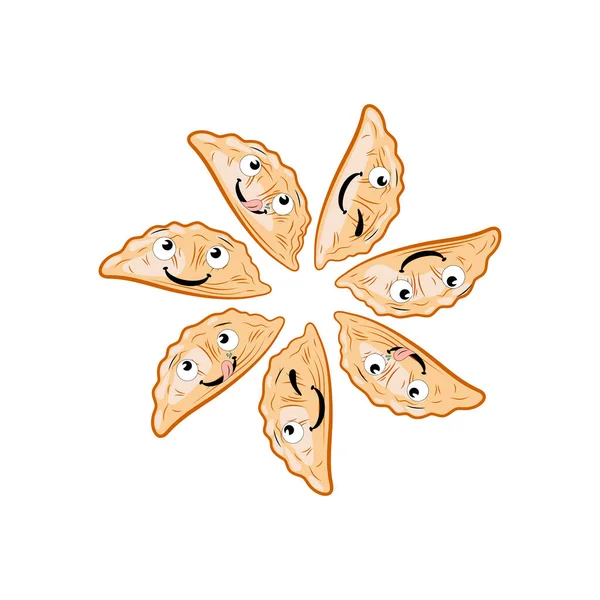 有笑脸的陀螺的矢量图解 白色背景下孤立的日本饺子 五彩斑斓的图解 圆形上菜 — 图库矢量图片
