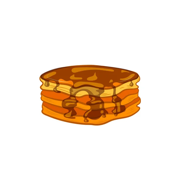 Frittelle Vettoriali Illustrazione Cartone Animato Sciroppo Cioccolato Pancake Dolce Isolato — Vettoriale Stock