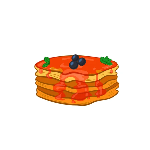 Frittelle Vettoriali Illusione Dei Cartoni Animati Versamento Rosso Pancake Dolce — Vettoriale Stock
