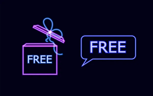 Vektor Neon Geschenkbox Und Sprechblase Gratis Zeichen Leuchtende Symbole Isoliert — Stockvektor