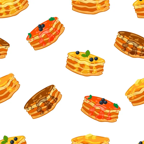 Pancake Vettoriali Modello Senza Cuciture Modello Sfondo Colorato Diverse Pile — Vettoriale Stock