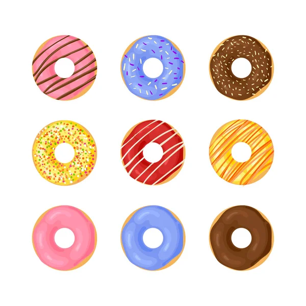 Conjunto Vectorial Rosquillas Aisladas Sobre Fondo Blanco Ilustraciones Diferentes Rosquillas — Vector de stock