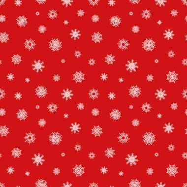 Vektör Kırmızı Kusursuz Desen, Kar Taneleri, Geometrik Şekiller, Noel Süslemeleri.