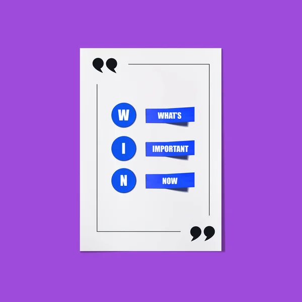 Vektör illüstrasyonu, WIN kısaltması, şimdi önemli olan şey, odaklanma gücü, derin konsantrasyon..