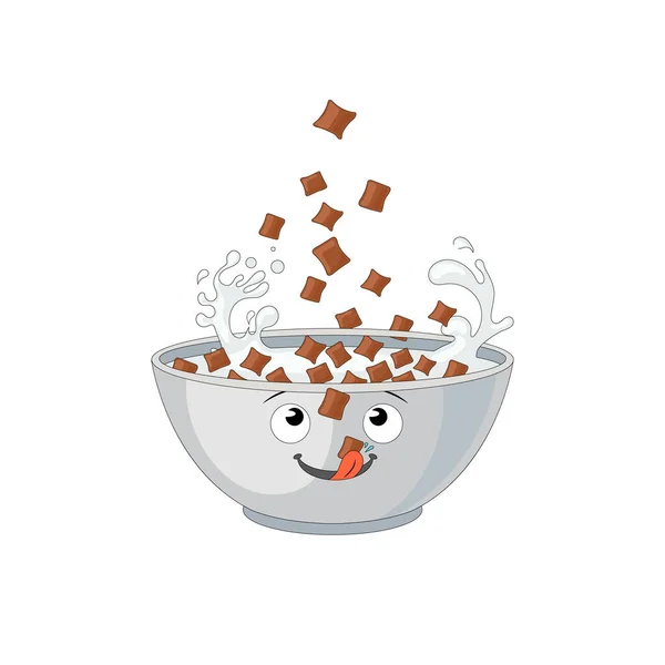 Vector Chocolate Pads Bowl Cartoon Face Breakfast Illustration Bowl Isolated — стоковий вектор