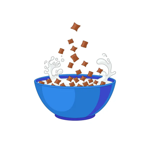 在白色背景下分离的向量巧克力垫蓝色碗 甜早餐 — 图库矢量图片