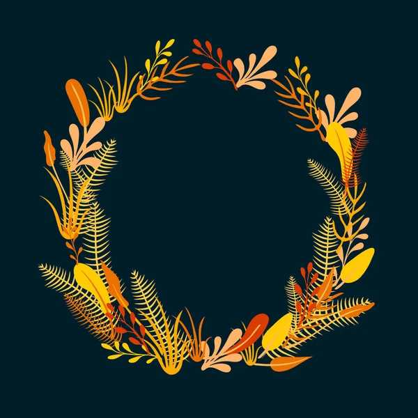 Vector Autumn Plants Circle Frame, Colorful Background, Autumn Season, Leaves and Branches, Blank Frame. — Stock Vector