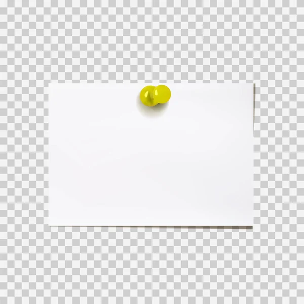 Vektorový Papír Žlutý Knoflík Realistický Bílý Papírový List Zavěšený Stěně — Stockový vektor