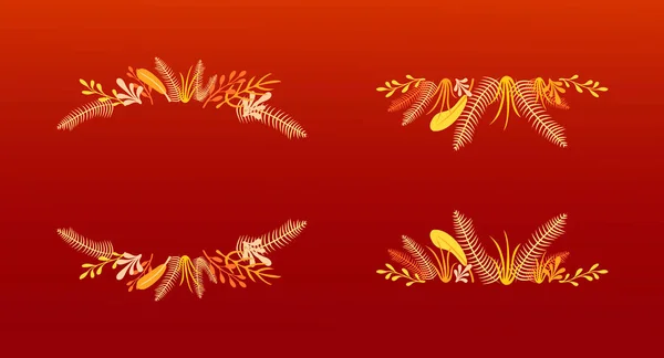 Vector Plantas de Otoño Marcos y Fronteras, Doodle Vignettes, Autumn Season Colores. — Vector de stock