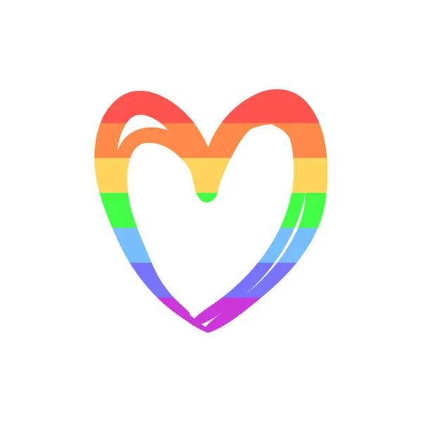 Corazón de arco iris vectorial aislado sobre fondo blanco, iconos de estilo dibujado a mano, LGBT. — Vector de stock