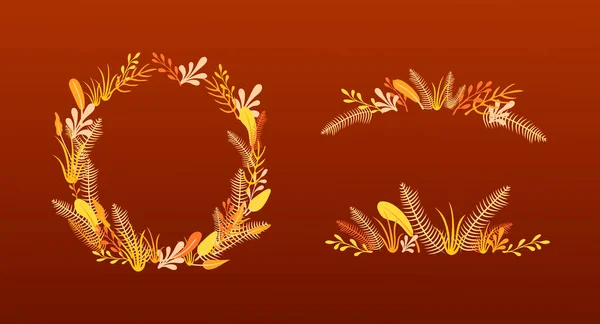 Vector Autumn Plants Frames and Borders, Doodle Vignettes, Autumn Season Colors. — Stock Vector