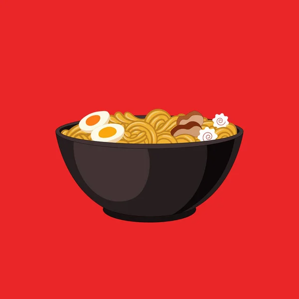 Vector Ramen Bowl Black Bowl Elemento Design Colorido Ilustração Macarrão — Vetor de Stock