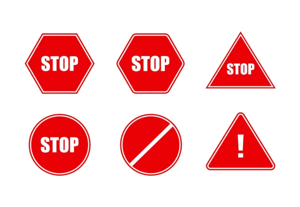 Vector Set Red Stop Signs Different Shapes Geometric Icons Danger — Stock Vector