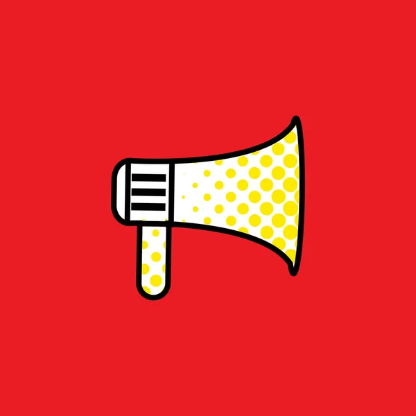 Vector Loudspeaker Icon Yellow Halftone Texture Bright Red Background White — стоковий вектор