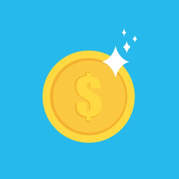 Vector Shining Flat Coin Icon Golden Dollar Coin Cartoon Illustration — 스톡 벡터