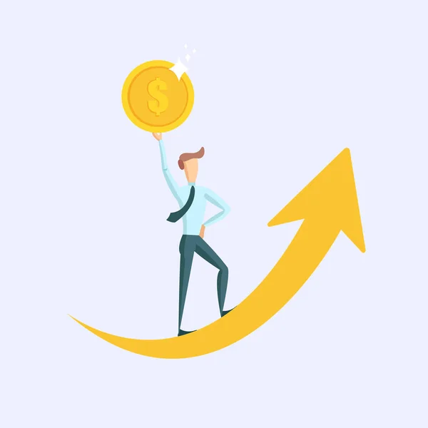 Vector Making Money Cartoon Illustration Businessman Golden Growth Arrow Gold — стоковий вектор