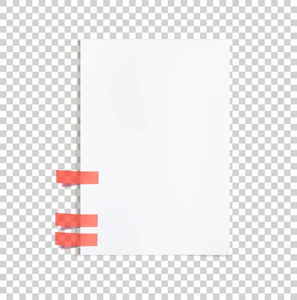 Hoja Papel Blanco Vectorial Con Etiqueta Engomada Roja Aislada Papel — Vector de stock