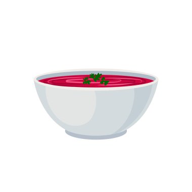 Vector Bowl of Pembe Krema Çorbası, Sebze Çorbası Beyaz Arkaplanda İzole Edilmiş Renkli Resimler.