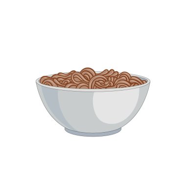 Vektör Soba Noodles İllüstrasyonu, Beyaz Arkaplanda Beyaz Kasedeki Erişteler İzole Edildi.