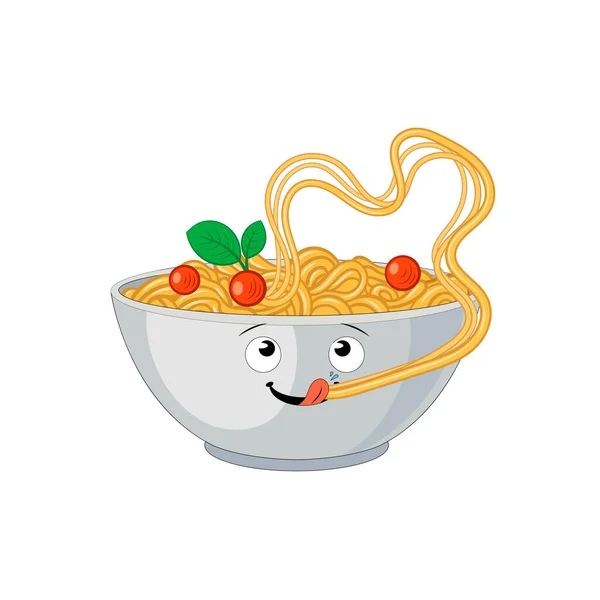 Vector Cartoon Pasta Bowl Cute Illustration Isoelevon White Background Plate — стоковый вектор