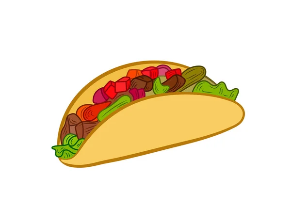 Kolorowa Ilustracja Wektora Taco Białym Tle — Wektor stockowy