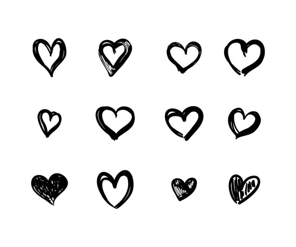 用白色背景 装饰设计元素 情人节插画勾画出的一组矢量黑色心形图案 — 图库矢量图片