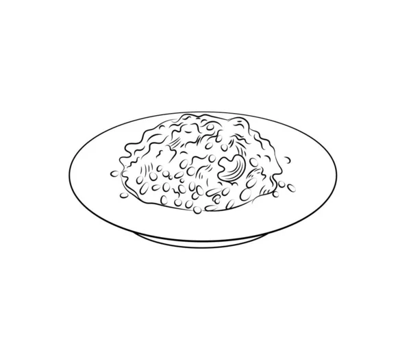 Vektorové Risotto Deska Obrys Ilustrační Šablona Černá Bílá Potravin Ilustrace — Stockový vektor