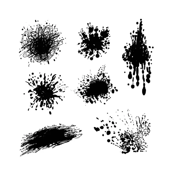 Ensemble Vectoriel Éclaboussures Encre Noire Éclaboussures Peinture Isolées Sur Fond — Image vectorielle