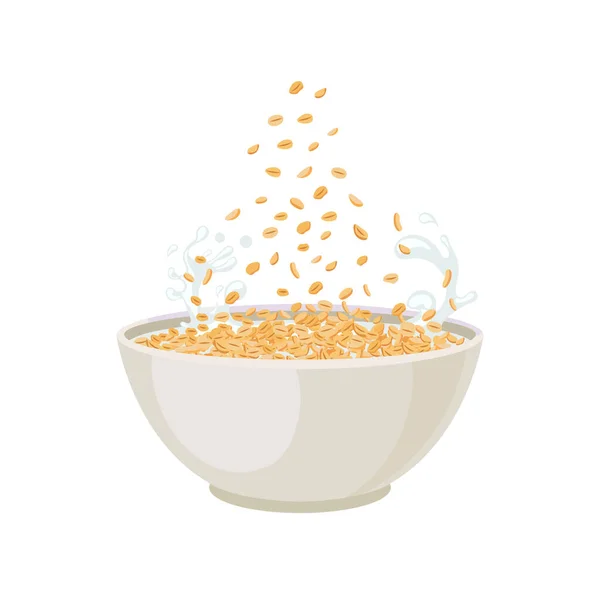 病媒燕麦碗 白色背景 燕麦粥 早餐插图 下降燕麦 — 图库矢量图片