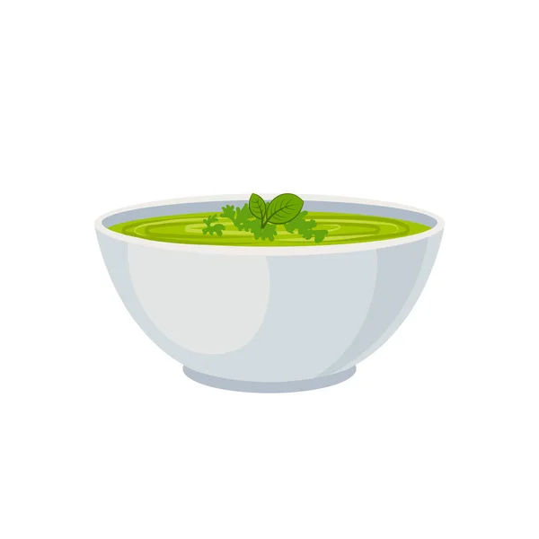 Vektorschale Mit Grüner Sahnesuppe Gemüsesuppe Ikone Auf Weißem Hintergrund Bunte — Stockvektor