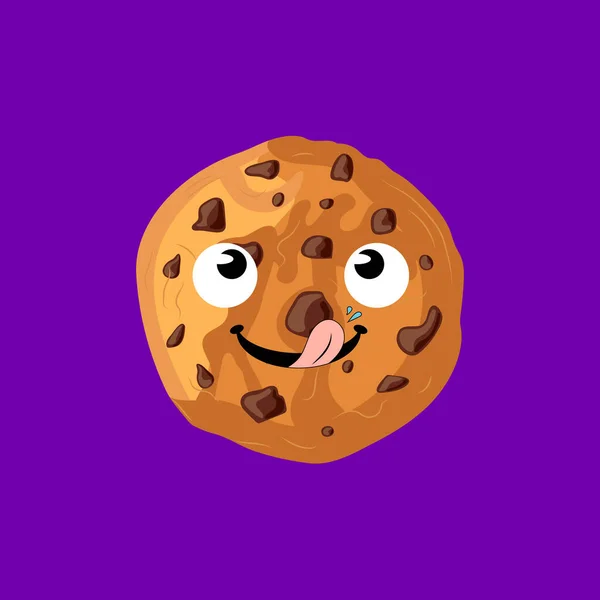 Vector Cartoon Cookie Licking Chocolate Cookie Kleurrijke Illustratie Grappig Gezicht — Stockvector